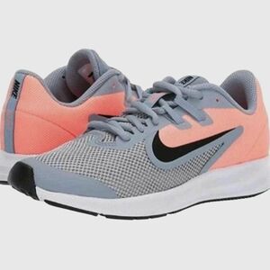 Nike Downshifter 9 Girls Coral and Gray Athletic Running Shoes Sz 5.5